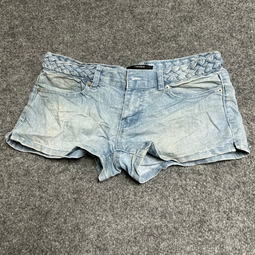 Forever 21 Shorts Womens Size 28 Light Blue Denim Braided Waist Low Rise Casual